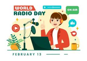 World Radio Day Vector Illustration on 13 February for Communication Media Used and Listening Audience in Flat Cartoon Background Design