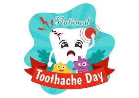 National Toothache Day Vector Illustration on February 9 for Dental Hygiene so as not to Cause Pain from Germs or Bacteria in Flat Background