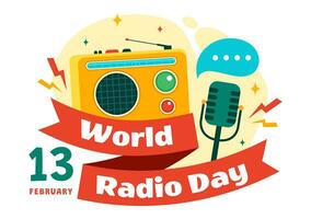 World Radio Day Vector Illustration on 13 February for Communication Media Used and Listening Audience in Flat Cartoon Background Design