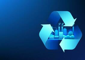 Recycling symbol inside is an industrial factory. This refers to the industry that uses alternative energy and renewable energy in production. and reduce carbon production in the environment vector