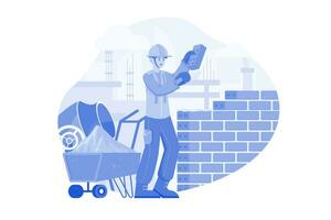 Man Builder With Trowel Laying Bricks In The Wall vector