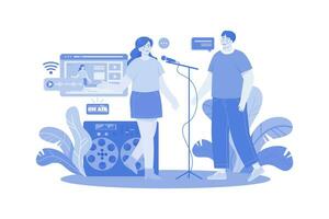 Couple With Microphone Works With A Live Recording vector