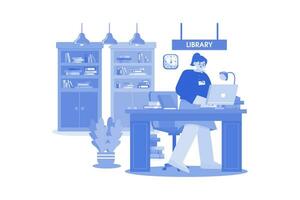 Female librarian working in the library vector