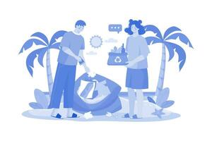 Couple Collecting Waste From The Beach vector