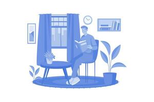 Man Reading Book At Home vector