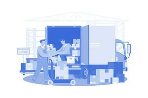 Delivery Man Loading Parcels In Truck vector