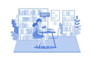 Girl Reading A Book In The Library vector