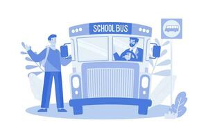 Boy Getting Into The School Bus vector