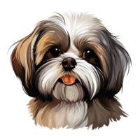 Shih Tzu Puppy Dog Cartoon Style Painting Drawing No Background Perfect for Print on Demand Merchandise AI Generative png