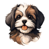 Shih Tzu Puppy Dog Cartoon Style Painting Drawing No Background Perfect for Print on Demand Merchandise AI Generative png