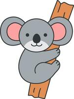 Cute koala with a stick on a white background. Vector illustration.