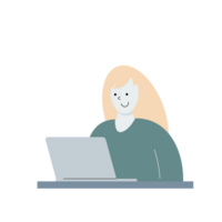 Woman working with laptop. Freelance or studying concept. Cute illustration in flat style. png