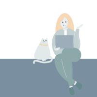 Woman working with laptop. Freelance or studying concept. Cute illustration in flat style. png