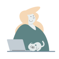 Frau Arbeiten mit Laptop. freiberuflich oder studieren Konzept. süß Illustration im eben Stil. png