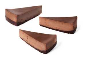 set pack of different angles slices of chocolate cheesecake on invisible background isolated png