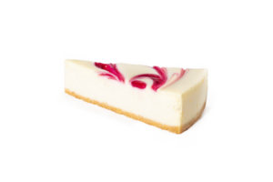 Slice of classical cheesecake new york strawberry or raspberry jam on invisible background isolated back view png