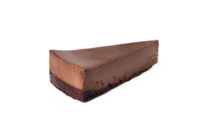 skiva av choklad cheesecake på osynlig bakgrund isolerat tillbaka se png