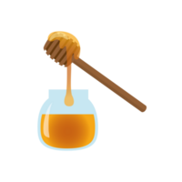 realistic isolated honey jar and stick with liquid honey flowing in a puddle png