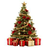 Decorated christmas tree on transparent background. AI Generated png