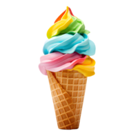 Rainbow ice cream cone isolated on transparent background. AI Generated png