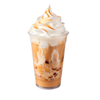 Iced caramel macchiato with whipped cream isolated on transparent background. AI Generated png