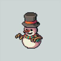 Pixel art illustration Snowman. Pixelated Snowman. Snowman pixelated for the pixel art game and icon for website and video game. old school retro. vector