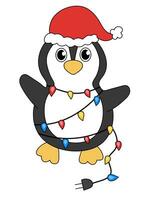 Cartoon Christmas and New Year Penguin character. Cute Penguin in garland. Vector flat illustration.