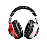 Trendy, red and black generic headphone designs suitable for enjoying music, podcasts, or streaming. The concepts are presented on a transparent PNG background AI Generative