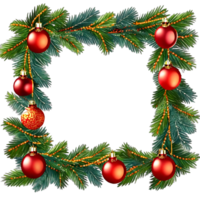 Square christmas wreath with leaves, flowers, ribbons,sand lights isolated on a transparent background PNG AI Generative