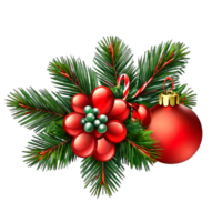 christmas wreath with leaves, flowers, ribbons,sand lights isolated on a transparent background PNG AI Generative