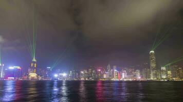 HONG KONG, NOVEMBER 21, 2018 - Light Show over Skyscrapers at Night video