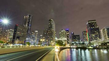 Brickell Key Drive and Miami Downtown at Night. Road Traffic. Time Lapse, United States of America video