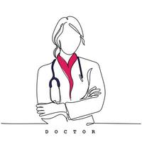 Continuous line art of doctors. vector