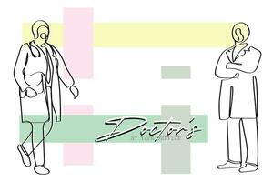 Continuous line art of doctors. vector