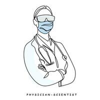 Continuous line art of doctors. vector