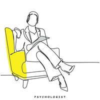continuous line art of an adult psychologist.  Mental health matters. vector