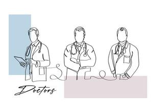 Continuous line art of doctors. vector