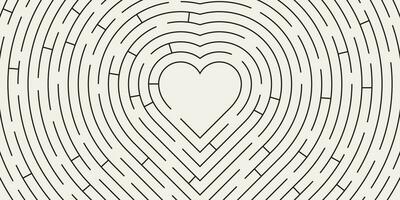 Maze labyrinth game concept heart shape vector illustration background.