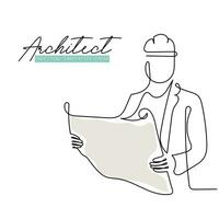 Continuous line art of architects.  Engineer line art. vector