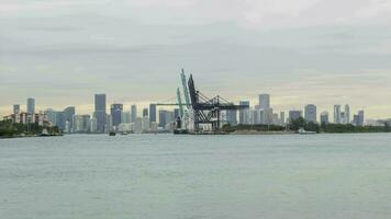 Miami Port and Miami Downtown at Cloudy Day. Time Lapse video