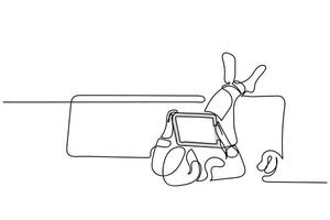 Continuous line art of kids engrossed in their screens.Leisure time activities. vector