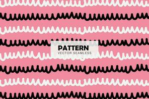 Striped white and black wavy lines abstract pattern pink background seamless repeat pattern vector