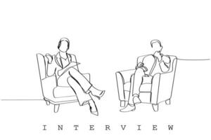 Isolated line art vector of two corporate persons in an interview setting.