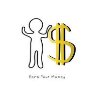 One line icon of a man with dollar sign. Money concept. vector