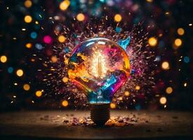 a light bulb explodes, releasing a symphony of whimsical colors photo