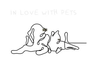 Continuous line art of a cat and dog. Concept of odd friendships. Poster design. vector