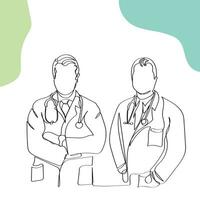 Continuous line art of doctors.Health care. vector