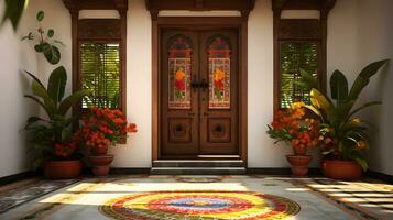 Marigolds and Rangoli, A Traditional Indian Doorway photo