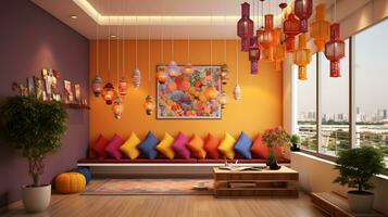 Indian Elegance, A Colorful Living Room with Lanterns photo