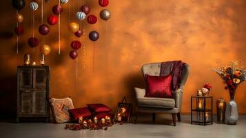 Festive Christmas Decorations in a Cozy Living Room Setting photo